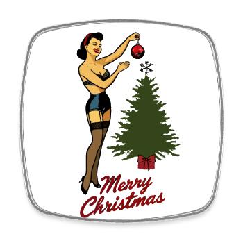 Weihnachtliches Pin-Up Retro Vintage Stil - Viereckiger Kühlschrankmagnet - Weiß - Vorne
