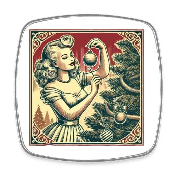 Retro Christmas Pin-Up Nostalgia - Square fridge magnet - white - Front