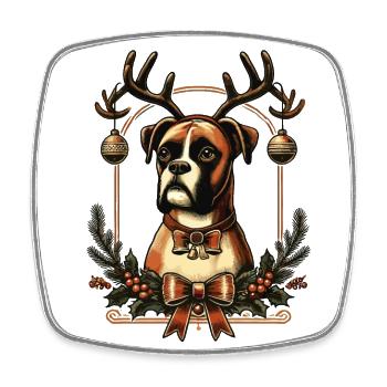 Boxer Dog with Reindeer Antlers Christmas - Square fridge magnet - white - Front