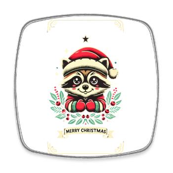Niedlicher Waschbär Weihnachten Stimmung - Viereckiger Kühlschrankmagnet - Weiß - Vorne
