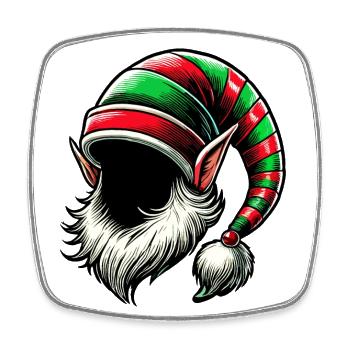 Chapeau de lutin de Noël avec barbe et oreilles Costume - Magnet carré - blanc - Devant