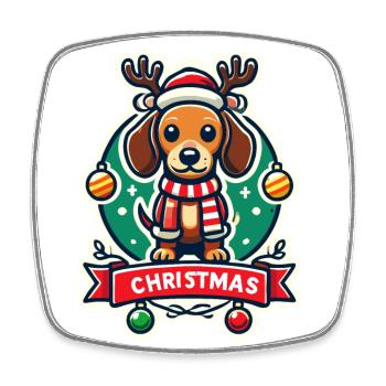 Chien de Noël avec bois et écharpe - Magnet carré - blanc - Devant