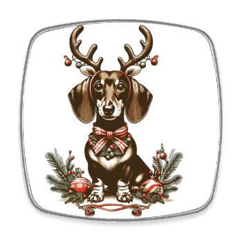 Christmas dachshund with antlers and bow - Square fridge magnet - white - Front