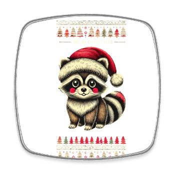 wMignon raton laveur de Noël avec chapeau de Noël - Magnet carré - blanc - Devant