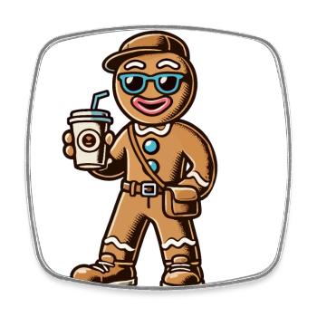 Funny gingerbread man with coffee for Christmas - Square fridge magnet - white - Front