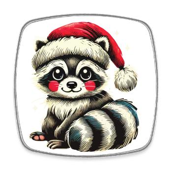 Niedlicher Waschbär Mit Weihnachtsmütze - Viereckiger Kühlschrankmagnet - Weiß - Vorne