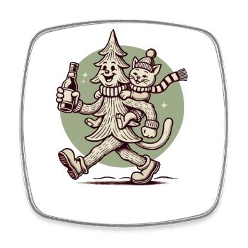 Funny Christmas Tree With Cat Retro Style - Square fridge magnet - white - Front