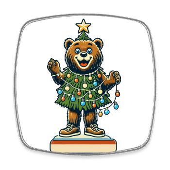 Fröhlicher Bär Mit Weihnachtslichtern - Viereckiger Kühlschrankmagnet - Weiß - Vorne