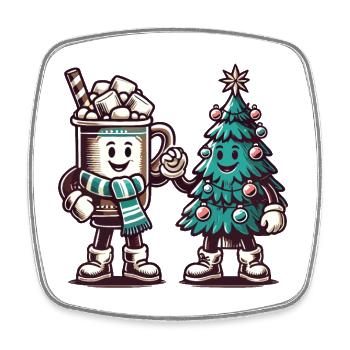 Christmas Retro Hot Chocolate with Christmas Tree - Square fridge magnet - white - Front