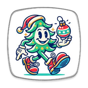 Fröhlicher Weihnachtsbaum Retro Vintage - Viereckiger Kühlschrankmagnet - Weiß - Vorne