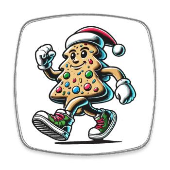 Cheerful gingerbread man with santa hat - Square fridge magnet - white - Front