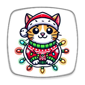 Christmas cat in sweater with lights - Square fridge magnet - white - Front