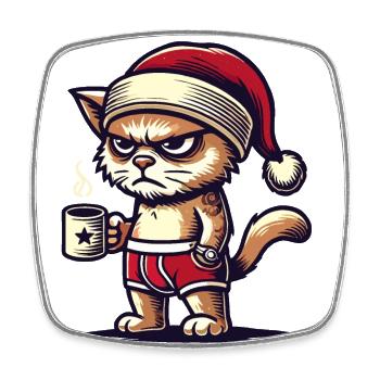 Funny Grumpy Christmas Cat - Square fridge magnet - white - Front