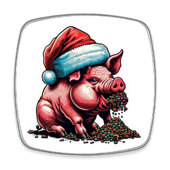 Christmas Pig with Hat - Square fridge magnet - white - Front