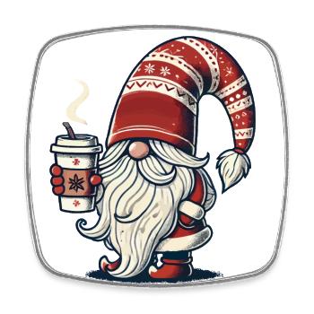 Weihnachten Gnom Mit Kaffeezauber - Viereckiger Kühlschrankmagnet - Weiß - Vorne