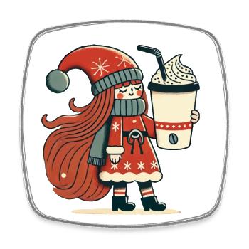 Weihnachtlicher Kaffeeliebhaber Gnom Wichtel - Viereckiger Kühlschrankmagnet - Weiß - Vorne