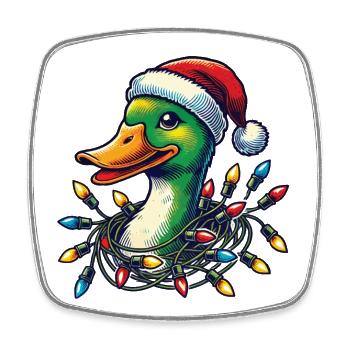 Weihnachten Lustige Ente Mit Lichterkette - Viereckiger Kühlschrankmagnet - Weiß - Vorne