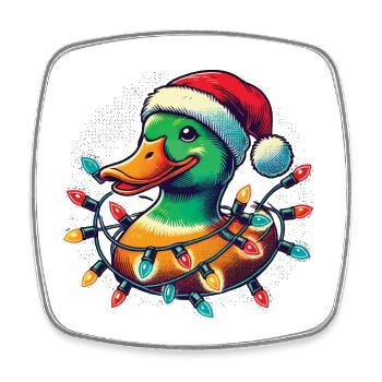 Drôle de canard avec lumière de Noël - Magnet carré - blanc - Devant