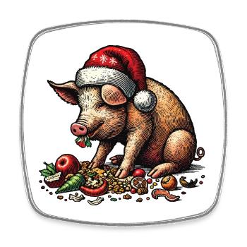 Christmas pig with festive appetite - Square fridge magnet - white - Front