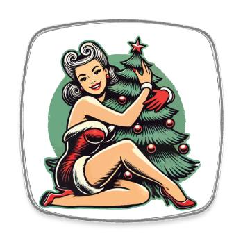 Weihnachten Im Retro Vintage Pin Up Stil - Viereckiger Kühlschrankmagnet - Weiß - Vorne