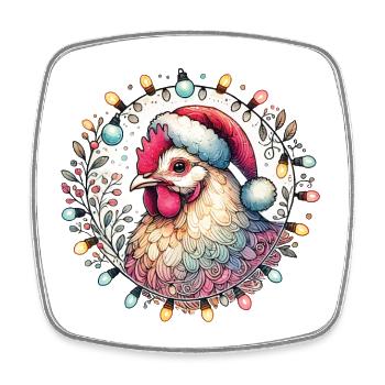 Coq de Noël avec des guirlandes lumineuses - Magnet carré - blanc - Devant