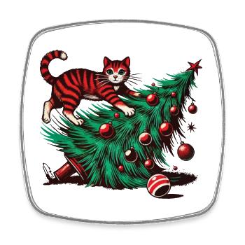 Funny Cat Christmas Retro Vintage - Square fridge magnet - white - Front