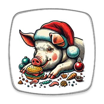 Christmas Eaten Pig with Burger - Square fridge magnet - white - Front