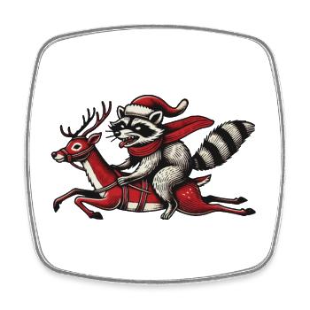 Wild Christmas Raccoon on Reindeer Adventure - Square fridge magnet - white - Front