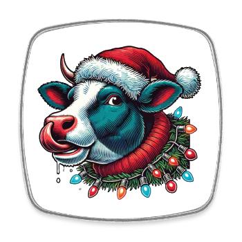 Weihnachten Lustige Kuh Mit Lichterkette - Viereckiger Kühlschrankmagnet - Weiß - Vorne