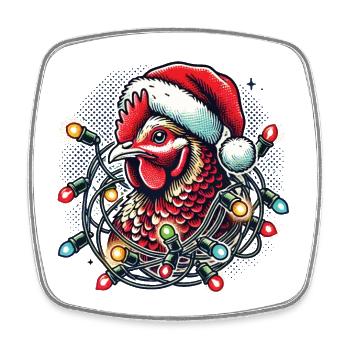 Weihnachtshuhn Mit Lichterkette - Viereckiger Kühlschrankmagnet - Weiß - Vorne
