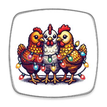 Poulets drôles de Noël avec des guirlandes lumineuses - Magnet carré - blanc - Devant