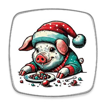 Greedy Christmas Pig - Square fridge magnet - white - Front