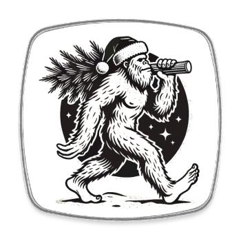 Bigfoot de Noël avec arbre de Noël - Magnet carré - blanc - Devant