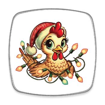 Poulet Joyeux Noël avec guirlandes lumineuses - Magnet carré - blanc - Devant
