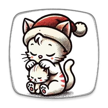 Chats mignons Noël avec chapeau - Magnet carré - blanc - Devant