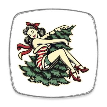 Weihnachten Retro Vintage Stil Pin-Up - Viereckiger Kühlschrankmagnet - Weiß - Vorne