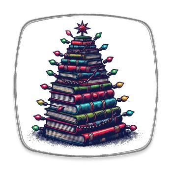 Arbre d’empilement de livres pour les amateurs de livres Noël - Magnet carré - blanc - Devant