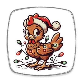 Weihnachtshuhn Mit Lichterkette - Viereckiger Kühlschrankmagnet - Weiß - Vorne
