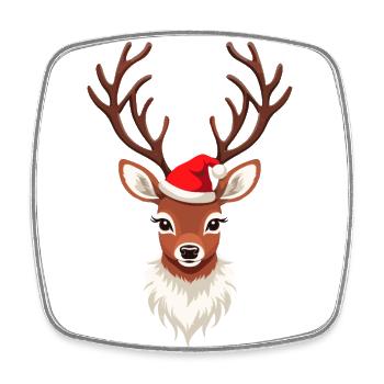 Renne de Noël avec bonnet rouge - Magnet carré - blanc - Devant