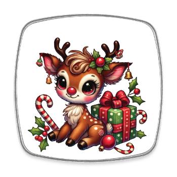 Christmas reindeer with gift - Square fridge magnet - white - Front