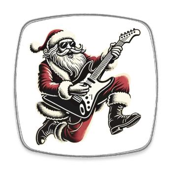 Christmas Skirt Guitar Playing Santa - Square fridge magnet - white - Front