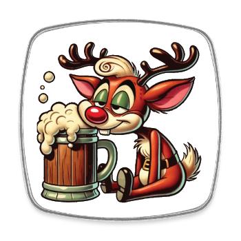 Funny Beer Reindeer With Beer Mug Christmas - Square fridge magnet - white - Front