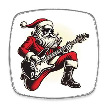 Rocking Santa Claus with guitar - Square fridge magnet - white - Front