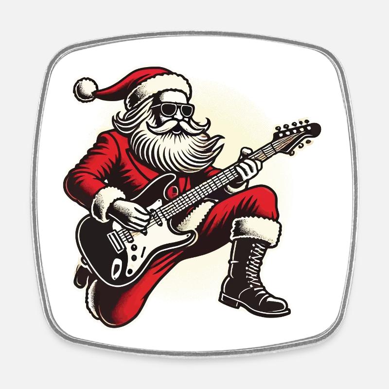 Rocking Santa Claus with guitar - Square fridge magnet - white