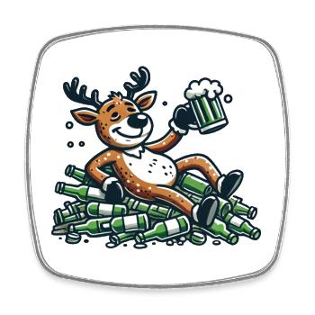 Funny Christmas Reindeer for Beer Lovers - Square fridge magnet - white - Front