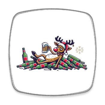 Renne drôle pour les amateurs de bière Noël - Magnet carré - blanc - Devant