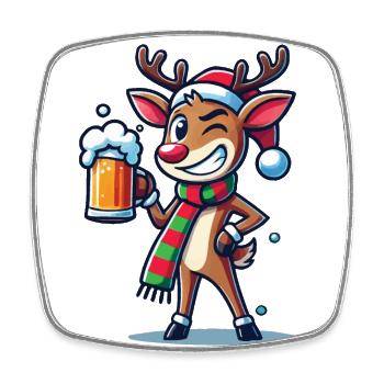 Funny Christmas Reindeer With Beer Mug - Square fridge magnet - white - Front
