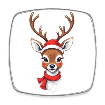 Merry Christmas reindeer with cap - Square fridge magnet - white - Front