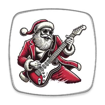 Bercement du Père Noël à la guitare électrique - Magnet carré - blanc - Devant