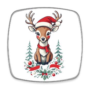 Renne avec chapeau et couronne de Noël - Magnet carré - blanc - Devant